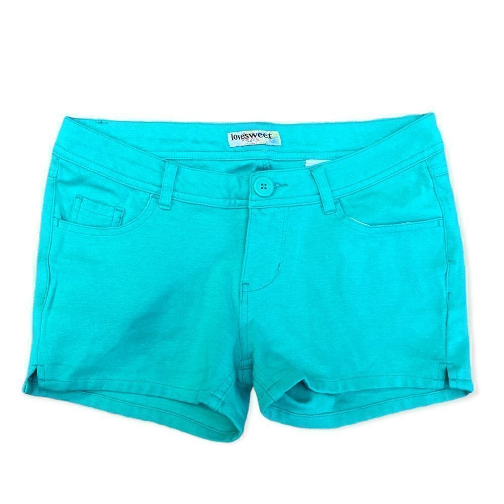 LOVE SWEET BRIGHT GREEN KNIT STRETCH SHORTS 5-POCKET DENIM STYLE JUNIOR SIZE M
